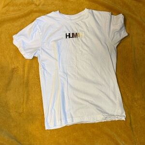 100% cotton, crewneck. HUMAN Embroidered short sleeve t shirt. Unisex medium